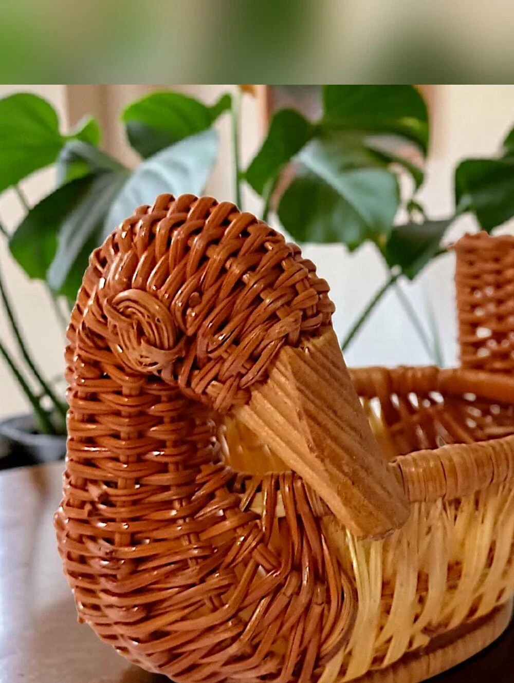 Vtg Mini Wicker Duck Goose Basket Planter Succulents Brown Figural Cottage Core